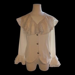 Vintage 90s Victorian Edwardian Poet Blouse Romantic Academia Regency Off White